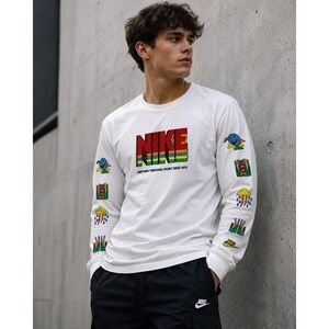Nike Mens Long Sleeve Graphic Tee White Multi Color Logo DX1051-100 XL